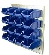 Metal Wall Storage Kit with 16 Plastic Parts Bins (Steel Panel), Blue, Filstorage