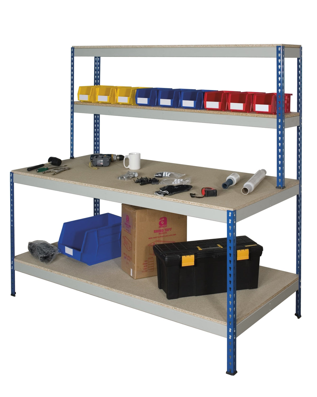 Full Undershelf Workstation Workbench 1830mm H x 915mm D, 915 / Chipboard / Grey/Blue, Filstorage