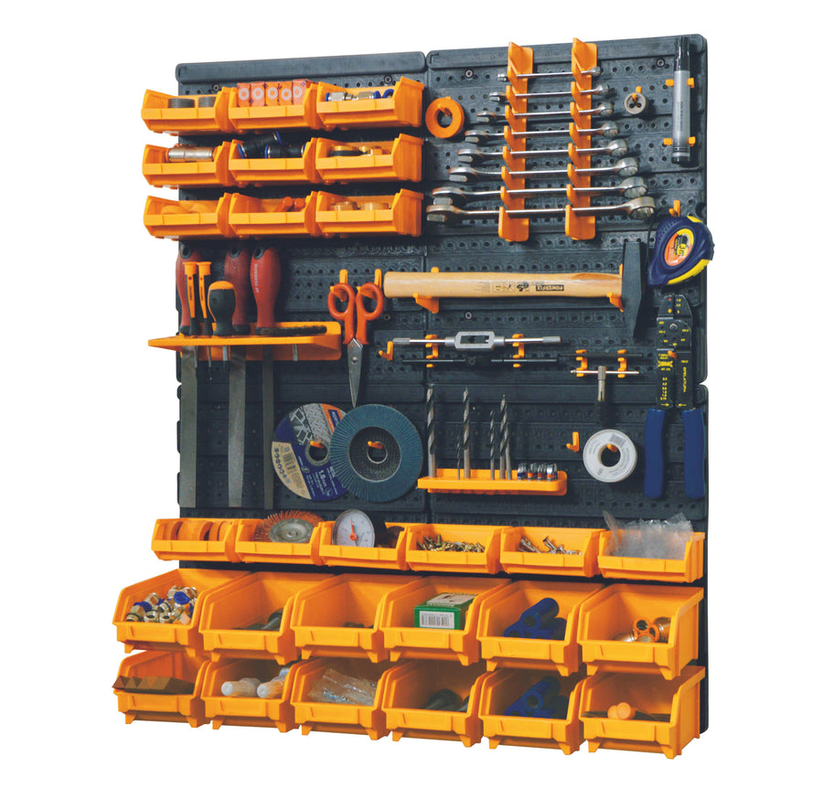 Complete 73 piece Workshop Tool Storage Wall Board Organiser Panel & Rack Pegboard with Hooks, Tool Board, Filstorage