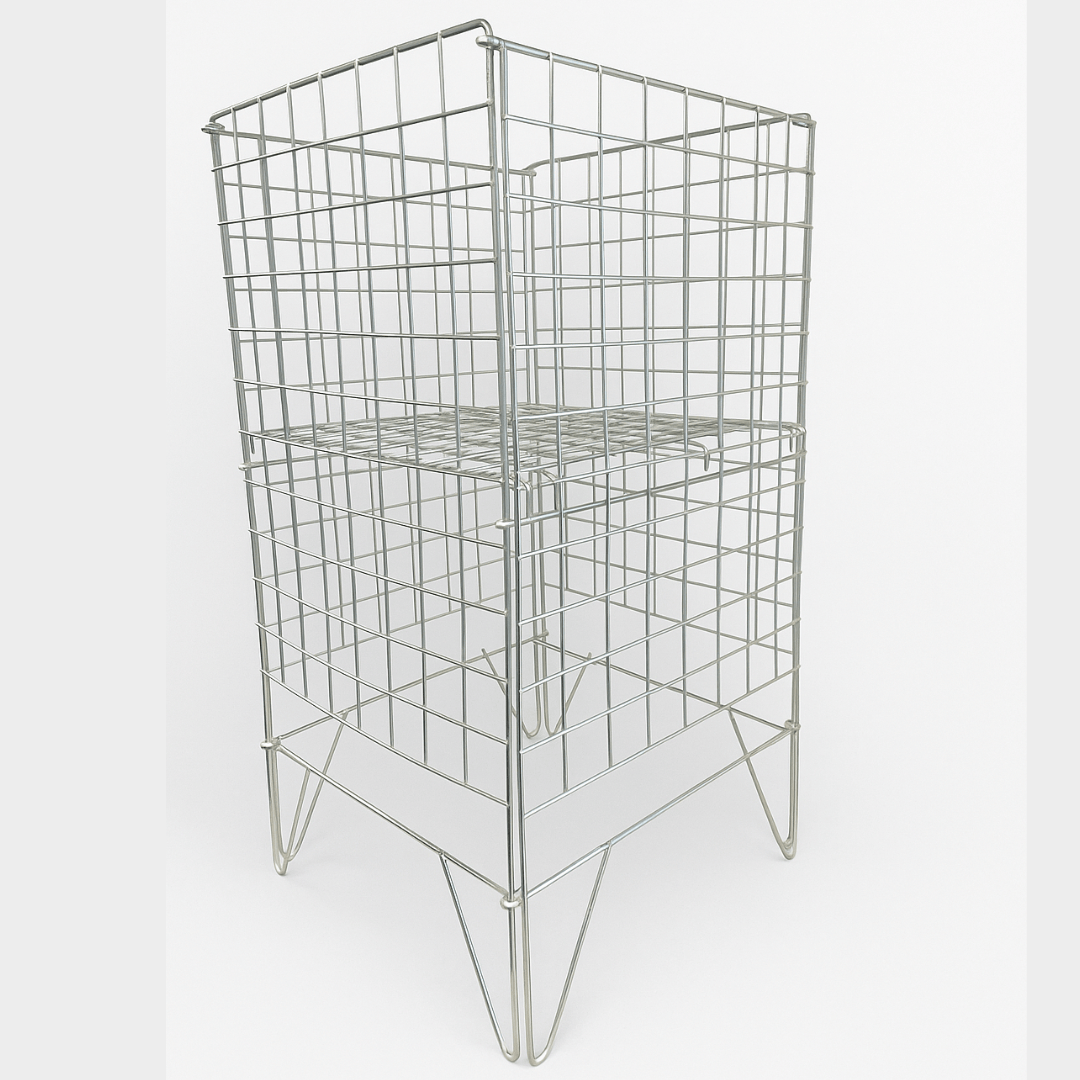 Silver Dump Bin with adjustable bottom side view