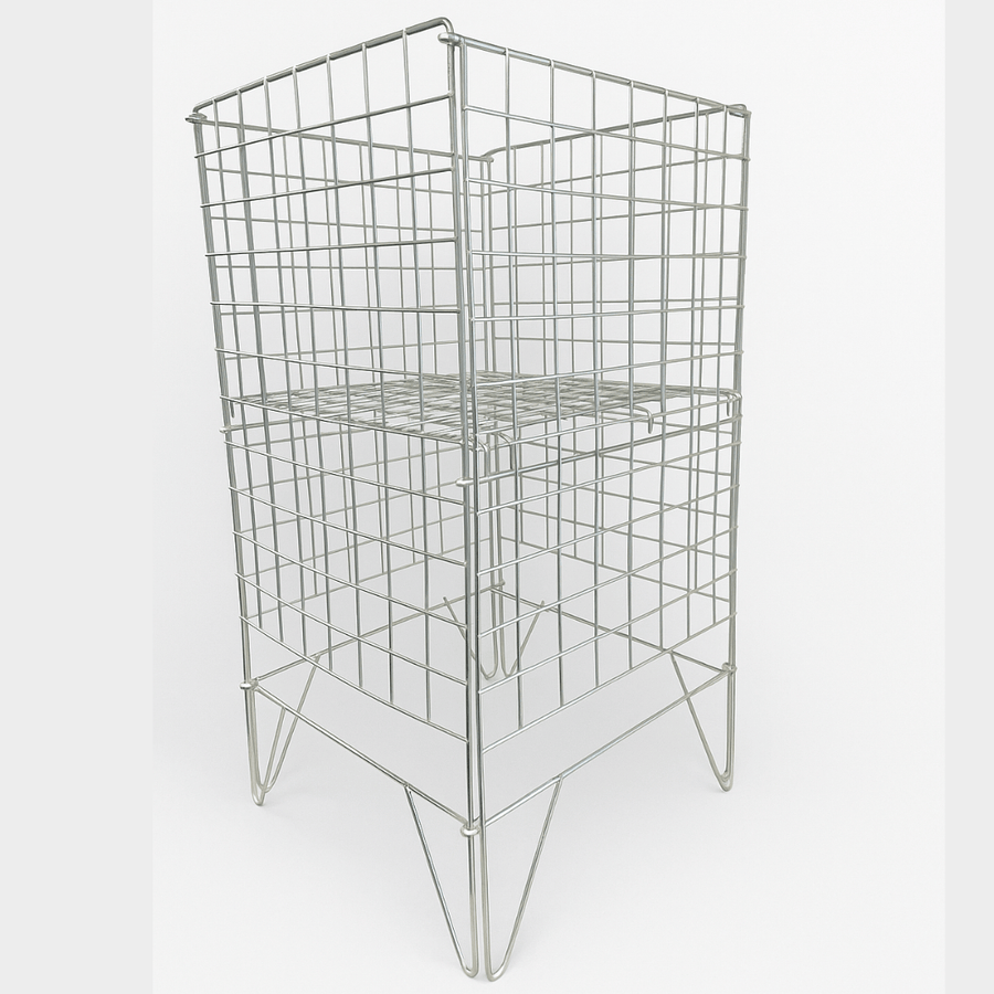 Silver Dump Bin with adjustable bottom side view