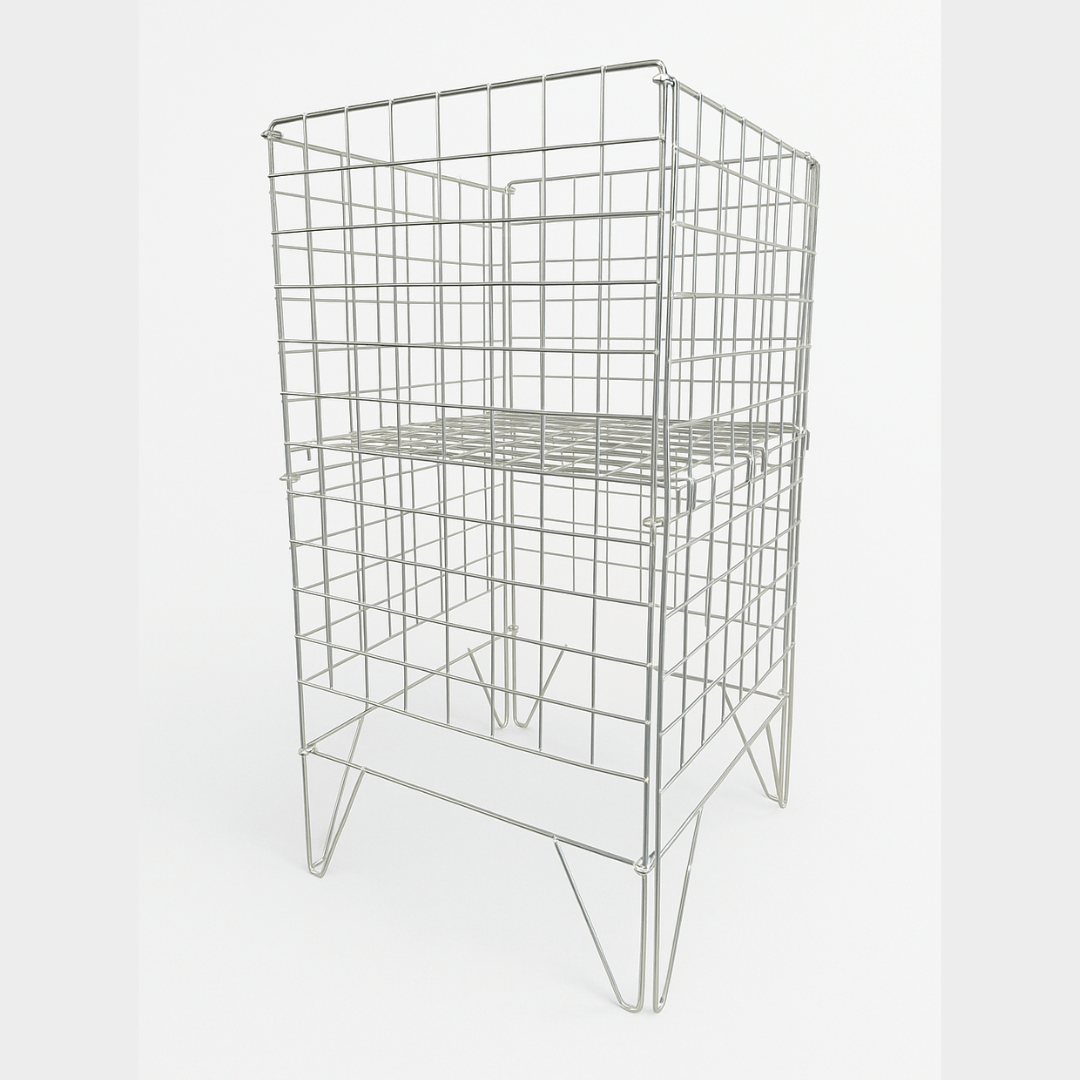 Silver Dump Bin with adjustable bottom front view